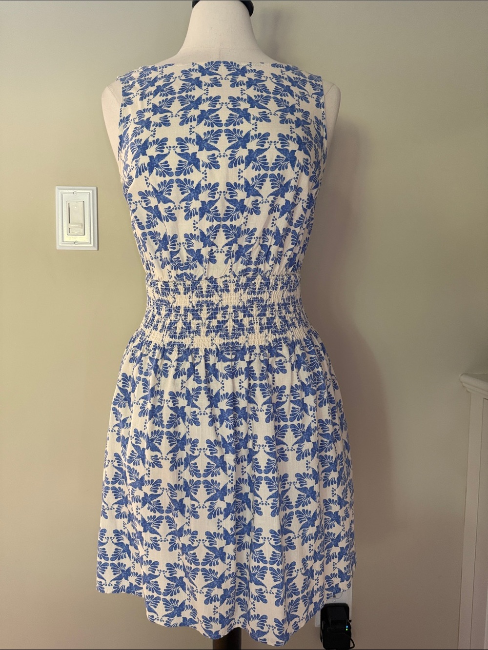 Universal Thread Blue and White Floral Smocked-Waist Mini Dress
